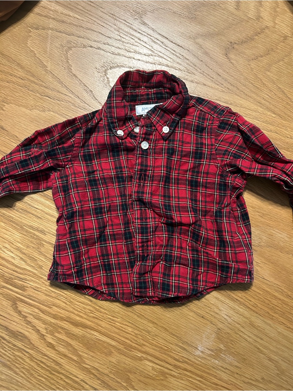 American Living Red and Black Plaid Button-Down Shirt for Kids